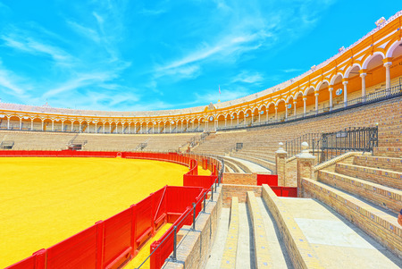 Seville, Spain- June 08, 2017 : Inside view of Square of bulls Royal Maestranza of Cavalry in...