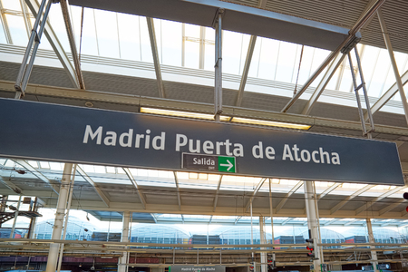 Madrid, Spain - June 08, 2017 : Interior of the railway station of Puerto de Atocha in Madrid.のeditorial素材