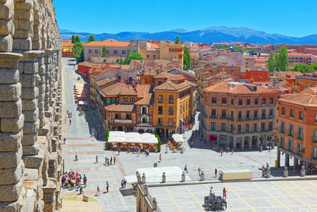 Segovia, Spain- June 07, 2017: Aqueduct of Segovia (or more precisely, the aqueduct bridge) is a Roman aqueduct in Segovia.のeditorial素材