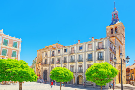 Segovia, Spain - June 07, 2017 : Landscape of Main Square (Plaza Major). In 1985 the old city of Segovia and its Aqueduct were declared World Heritage Sites by UNESCO.のeditorial素材