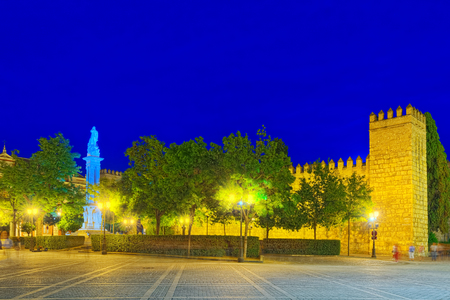 View of  is a royal palace in Seville, Andalusia, Spain, originally developed by Arab Muslim kings. Also medieval residence of Spanish kings- Royal Alcazar of Seville. Spain.のeditorial素材