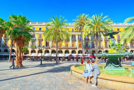 Barcelona, Spain - June 12, 2017 : Barcelona- capital of the autonomy of Catalonia. View of Royal Square (Placa Real) and Pedagogical Science Museum (Museo Pedagogico De Ciencias) . Spain.のeditorial素材