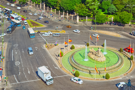 Madrid, Spain - June 06, 2017 : Cibeles Fountain (Fuente de La Diosa Cibeles, Fontano Cibelo) and Cibeles Square in the downtown of Madrid, capital of Spain.のeditorial素材
