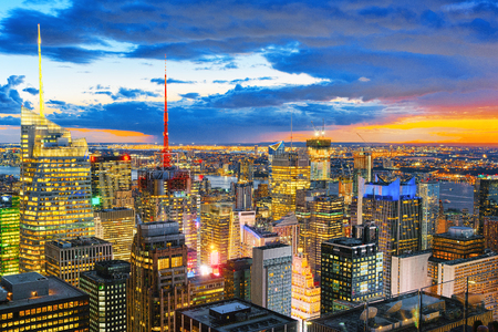 New York, USA- September 09, 2017: Night view of Manhattan from the skyscraper's observation deck. New York. USA.のeditorial素材