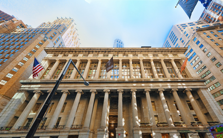 New York,USA -September 04,2017 : National City Bank Building at 55 Wall Street in the Financial District of downtown Manhattan.のeditorial素材