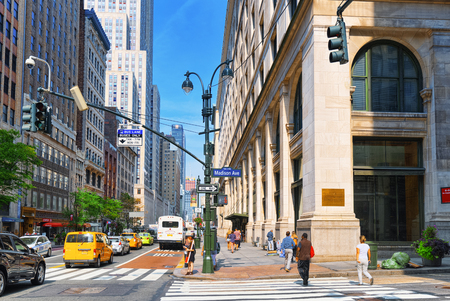 New York, USA- September 05, 2017 : Urban cityscape of New York. Midtown district. Street, cars,...