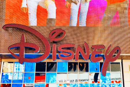 New York, USA- August 14, 2017 :  Poster Disney on Times Square-central and main square of New York. USA.のeditorial素材