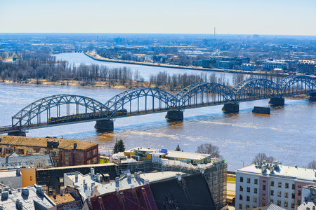 Panoramic view of the city of Riga, Latvia from the height of the tower Church of St. Peter (St. Peter's Church, Petrikirche)のeditorial素材