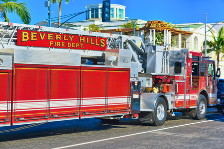 Los Angelos, California, USA - September 23, 2018:  Beverly Hills area and fire trucks, hurry to...