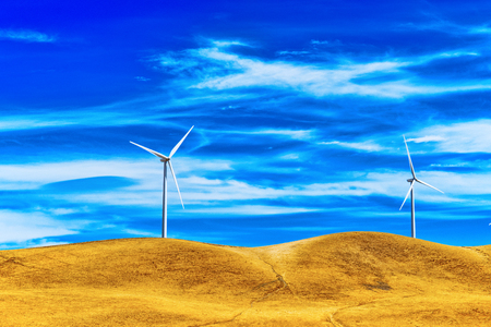 Wind generators in the endless fields of Arizona, USA.の写真素材