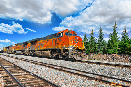 Flagstaff, Arizona, USA - September 22, 2018:  Freight train BNSF Railway Companies on a sunny day in Arizona.のeditorial素材