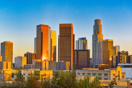 Los Angelos, California, USA - September 07, 2018: View of the Downtown of LA in the evening, before sunset time.のeditorial素材