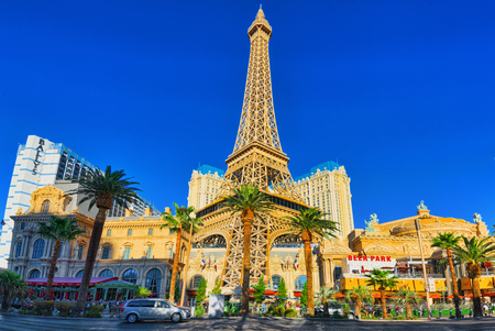 Las Vegas, Nevada, USA - September 15, 2018: Main street of Las Vegas is the Strip. Casino, hotel and resort Paris.のeditorial素材