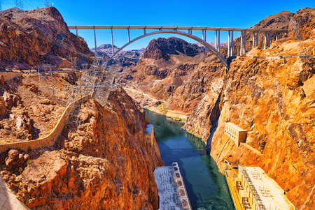Famous and amazing Hoover Dam at Lake Mead, Nevada and Arizona Border, USA.のeditorial素材