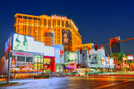 Las Vegas, Nevada, USA - September 16, 2018: Main street of Las Vegas-is the Strip in evening time. Casino, hotel and resort- Planet Hollywood.のeditorial素材