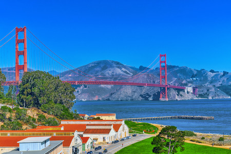 Panorama of the Gold Gate Bridge and the other side of the bay. San Francisco, California, USA.
