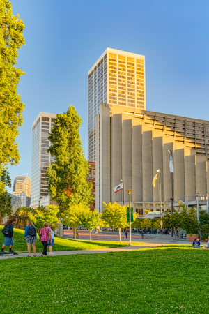 San Francisco, California, USA - September 09, 2018: View of downtown from the Embarcadero street,  San Francisco.のeditorial素材