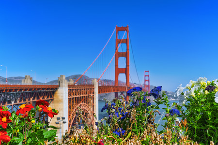 Panorama of the Gold Gate Bridge and the other side of the bay. San Francisco, California, USA.の写真素材
