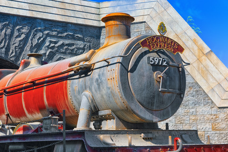 Los Angelos, California, USA - September 07, 2018: World famous park Universal Studios in Hollywood. Hogwarts Express steam train.のeditorial素材