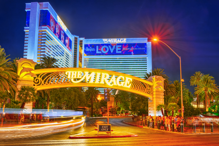 Las Vegas, Nevada, USA - September 16, 2018: Main street of Las Vegas-is the Strip in evening time. Casino, hotel and resort- The Mirage.のeditorial素材