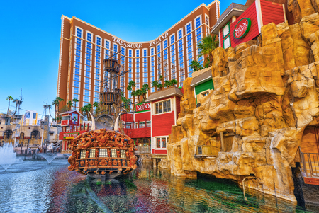 Las Vegas, Nevada, USA - September 15, 2018: Main street of Las Vegas is the Strip. Casino, hotel and resort Treasure Island.のeditorial素材