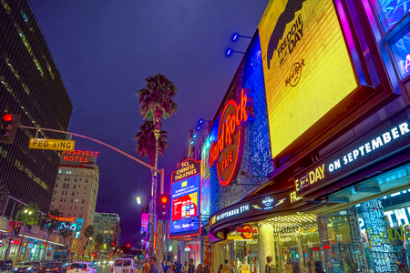 Los Angelos, California, USA - September 05, 2018: Famous Hollywood Boulevard and Hard Rock Cafe.のeditorial素材
