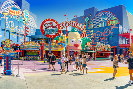 Los Angelos, California, USA - September 07, 2018: World famous park Universal Studios in Hollywood.The Simpsons Area.のeditorial素材