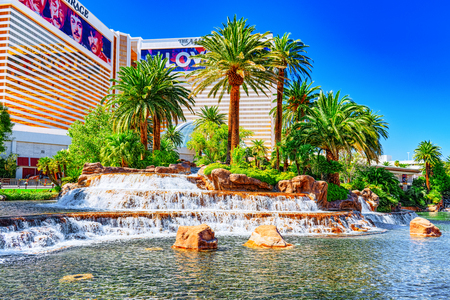 Las Vegas, Nevada, USA - September 16, 2018: Main street of Las Vegas is the Strip. Casino, hotel and resort the Mirage.のeditorial素材