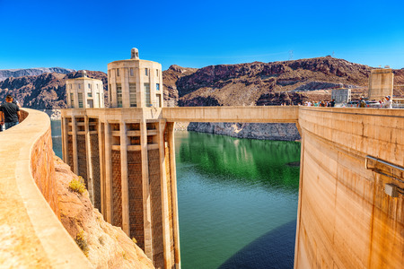 Famous and amazing Hoover Dam at Lake Mead, Nevada and Arizona Border, USA.のeditorial素材