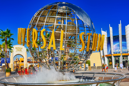 Los Angelos, California, USA - September 07, 2018: World famous park Universal Studios in Hollywood. Ball with the inscription at the entrance to the park.のeditorial素材