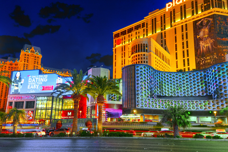 Las Vegas, Nevada, USA - September 16, 2018: Main street of Las Vegas-is the Strip in evening time. Casino, hotel and resort- Planet Hollywood.のeditorial素材