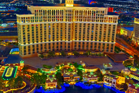 Las Vegas, Nevada, USA - September 17, 2018: Main street of Las Vegas-is the Strip in evening time. Casino, hotel and resort-Bellagio.のeditorial素材