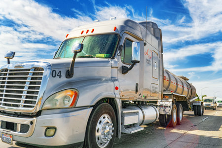 Road,  California, USA - September 13, 2018: American Truck Cab on the highway.のeditorial素材