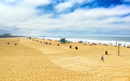 Santa Monica, California, USA - September 07, 2018: View of the beach of Santa Monica and the Pacific Ocean. Suburbs of Los Angeles.のeditorial素材
