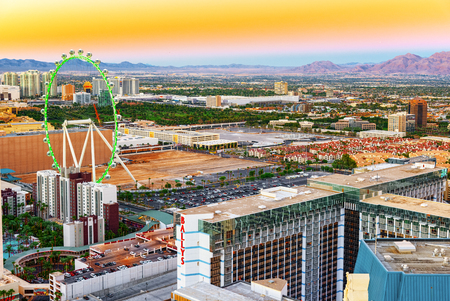 Las Vegas, Nevada, USA - September 17, 2018: Main street of Las Vegas is the Strip. View from above.のeditorial素材
