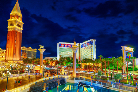 Las Vegas, Nevada, USA - September 16, 2018: Main street of Las Vegas-is the Strip in evening time. Casino, hotel and resort- Venetian.のeditorial素材