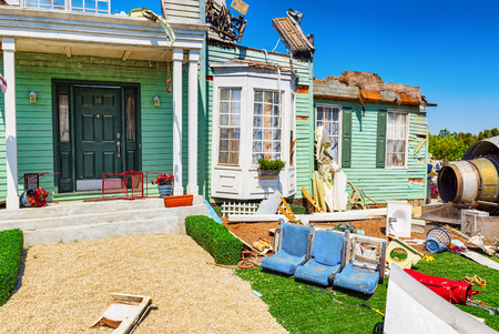 Los Angelos, California, USA - September 07, 2018: World famous park Universal Studios in Hollywood. Scenery for a movie disaster.のeditorial素材