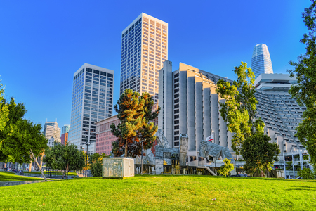 San Francisco, California, USA - September 09, 2018: View of downtown from the Embarcadero street,  San Francisco.のeditorial素材