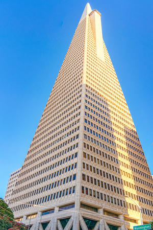 San Francisco, California, USA - September 09, 2018: View of the city center,tower skyscraper TransAmerica Pyramid, downtown of San Francisco.のeditorial素材