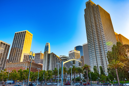 San Francisco, California, USA - September 08, 2018: View of downtown from the Embarcadero street,  San Francisco.のeditorial素材