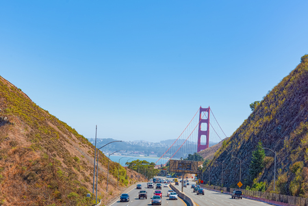 San Francisco, California, USA - September 10, 2018: Panoramic view of the San Francisco city from the Golden Gates Bridge.のeditorial素材