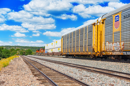 Flagstaff, Arizona, USA - September 22, 2018:  Freight train BNSF Railway Companies on a sunny day...