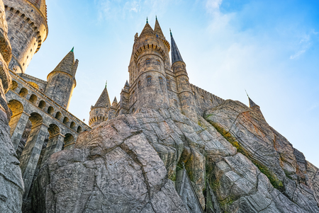 Los Angelos, California, USA - September 07, 2018: World famous park Universal Studios in Hollywood.Hogwarts Castle from the Harry Potter movie.のeditorial素材