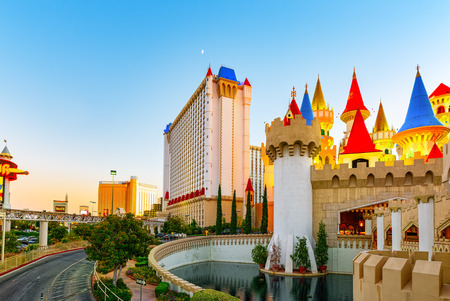 Las Vegas, Nevada, USA - September 15, 2018: Main street of Las Vegas-is the Strip in evening time. Casino, hotel and resort-Exalibur.のeditorial素材