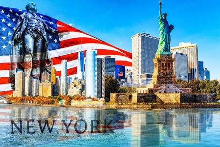 View of  Brooklyn Bridge, across the East River between Manhattan and Brooklyn. New York, USA.の写真素材