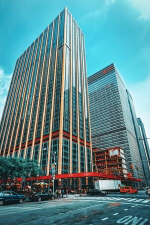 New York, USA- September 05, 2017 : Urban cityscape of New York. Midtown district. Street, cars,...