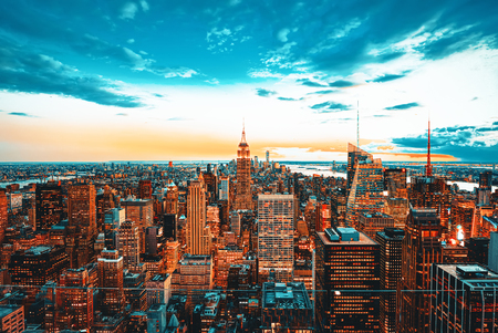 New York, USA- September 09, 2017: Night view of Manhattan from the skyscraper's observation deck. New York. USA.のeditorial素材