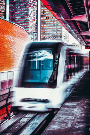 Monorail fast train on railway, close-upの写真素材