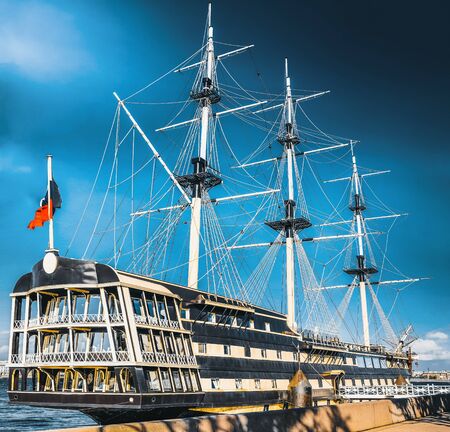 Old frigate in moorage St.Petersburg, Russia