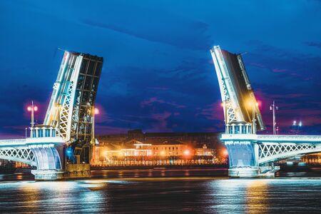 Drawbridge Annunciationbridge and Neva River.  Saint Petersburg.  Russia. の写真素材